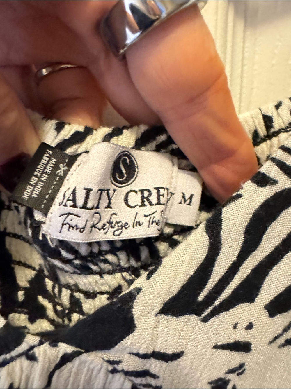 Salty Crew Tropical Palm Print Puff Sleeve Mini Dress Medium Black White - Picture 5 of 10